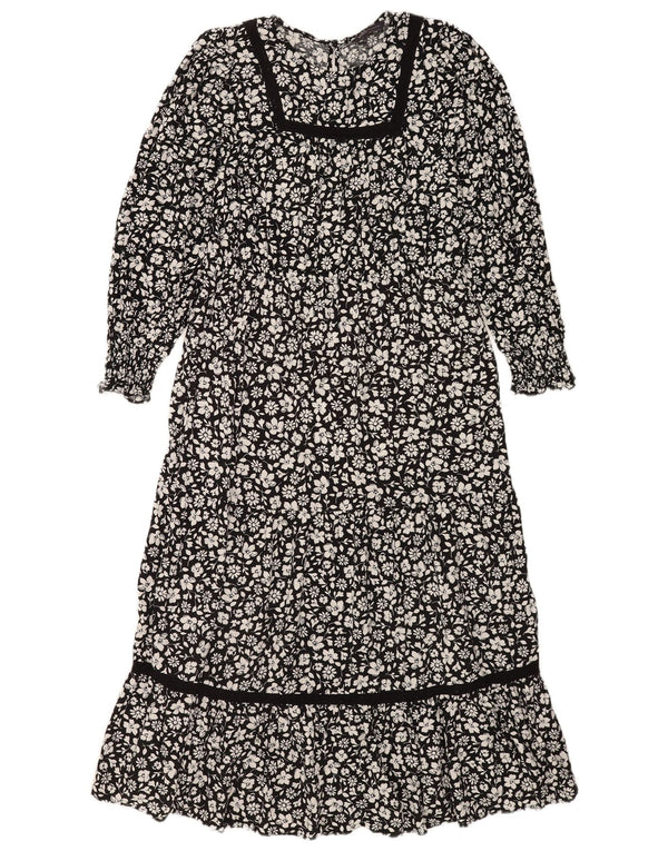 Marks & Spencer Womens 3/4 Sleeve Maxi Dress UK 14 Large Black Floral