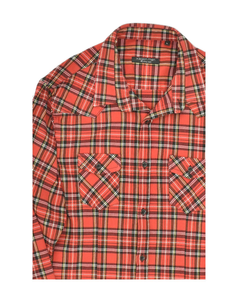 VINTAGE Mens Slim Flannel Shirt Large Red Check Cotton | Vintage Vintage | Thrift | Second-Hand Vintage | Used Clothing | Messina Hembry 