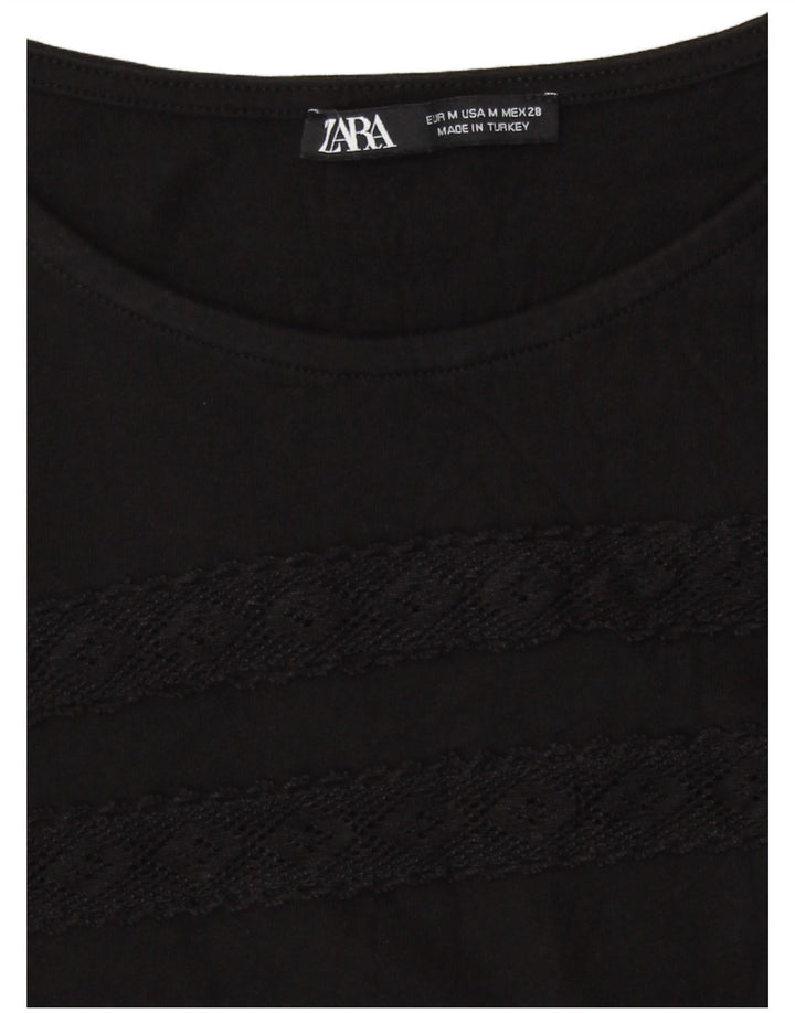 Zara Womens Crop Top UK 12 Medium Black Geometric