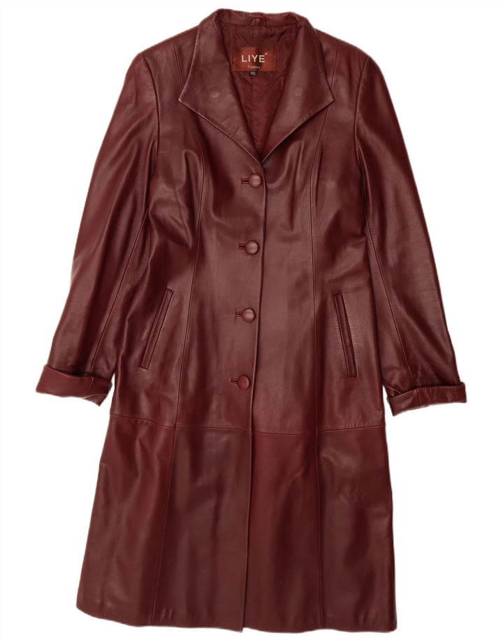 Vintage Womens Leather Coat UK 20 2XL Burgundy Leather