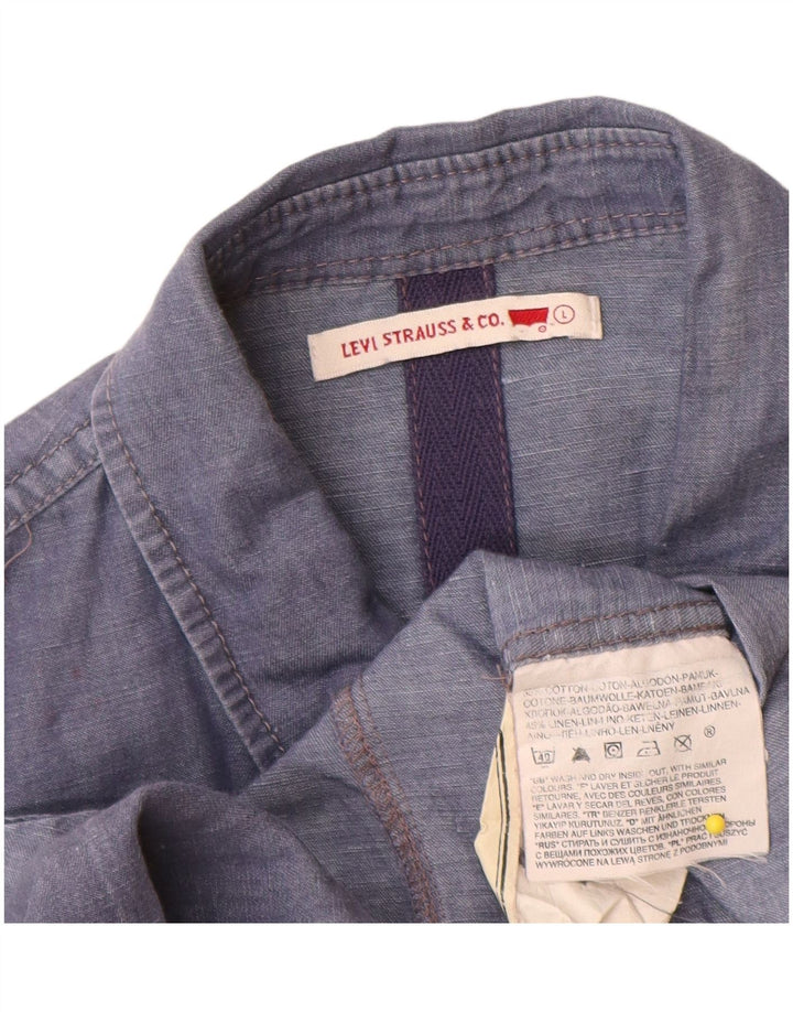 Levi's Womens Short Sleeve Shirt UK 14 Large Blue Cotton