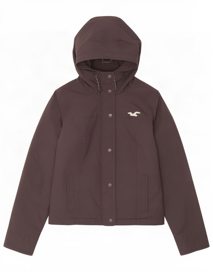 Hollister Womens Hooded Bomber Jacket UK 14 Medium Grey Polyester