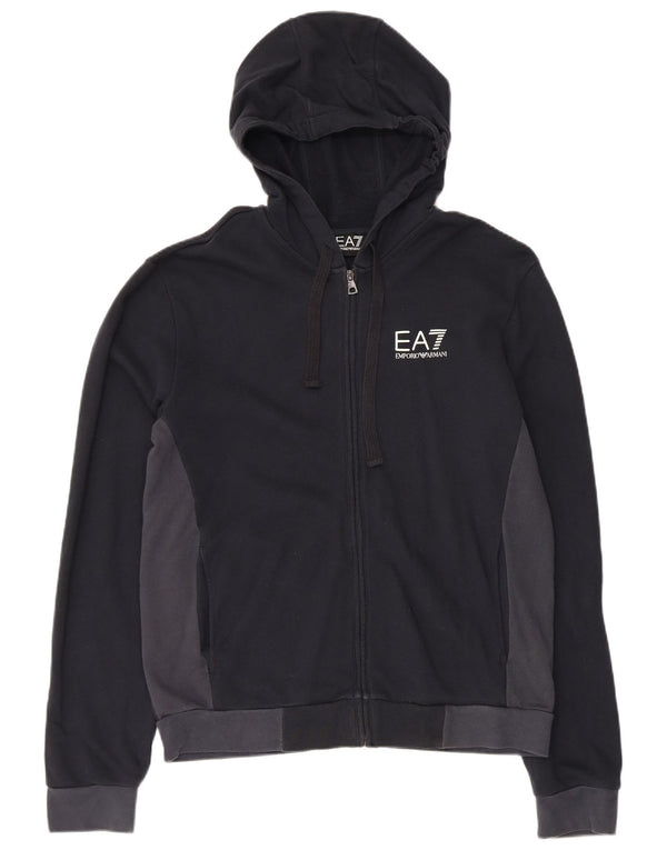 Emporio Armani Womens Zip Hoodie Sweater UK 18 XL Black Colourblock Cotton