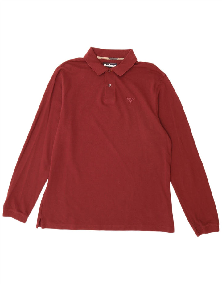 BARBOUR Mens Long Sleeve Polo Shirt XL Burgundy Cotton