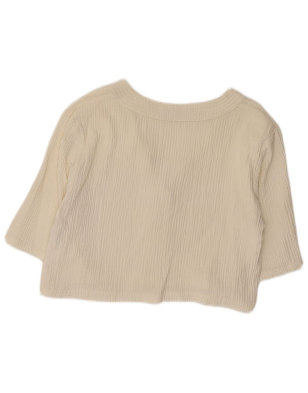 Zara Womens Crop 3/4 Sleeve Cardigan Top UK 12 Medium White Cotton