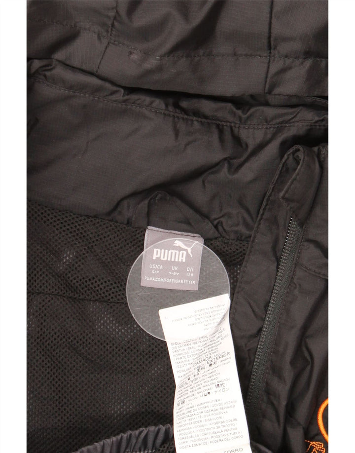 PUMA Girls Graphic Hooded Rain Jacket 7-8 Years Black Colourblock Nylon