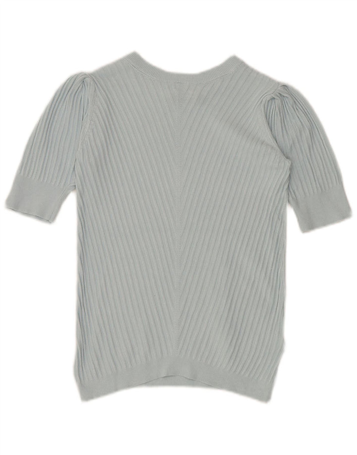 Marks & Spencer Womens Crop Crew Neck Jumper Sweater UK 10 Small Blue