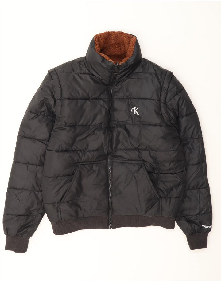 Calvin Klein Mens Reversible Padded Jacket UK 36 Small Brown Colourblock