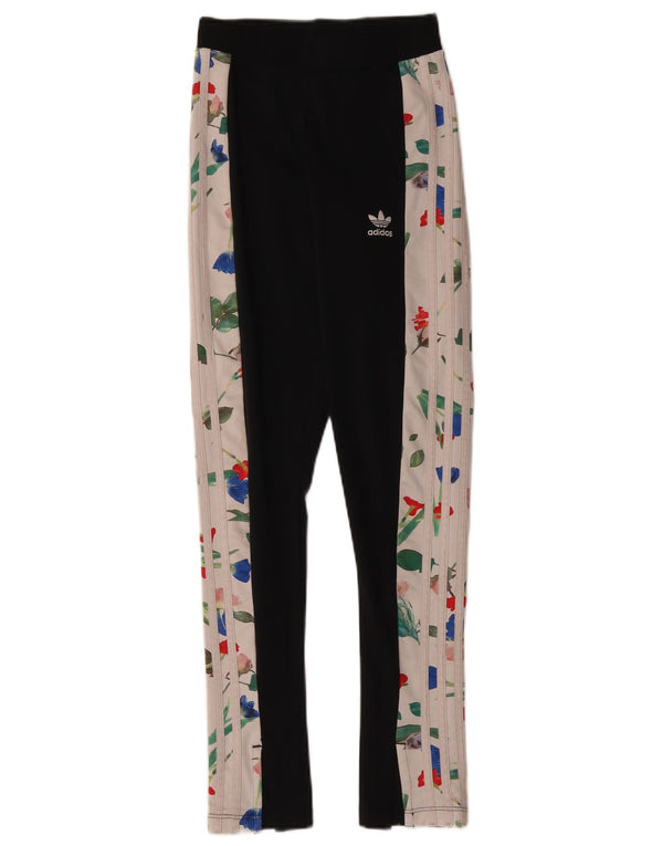 Adidas Womens Graphic Leggings UK 6 XS Black Colourblock Polyester