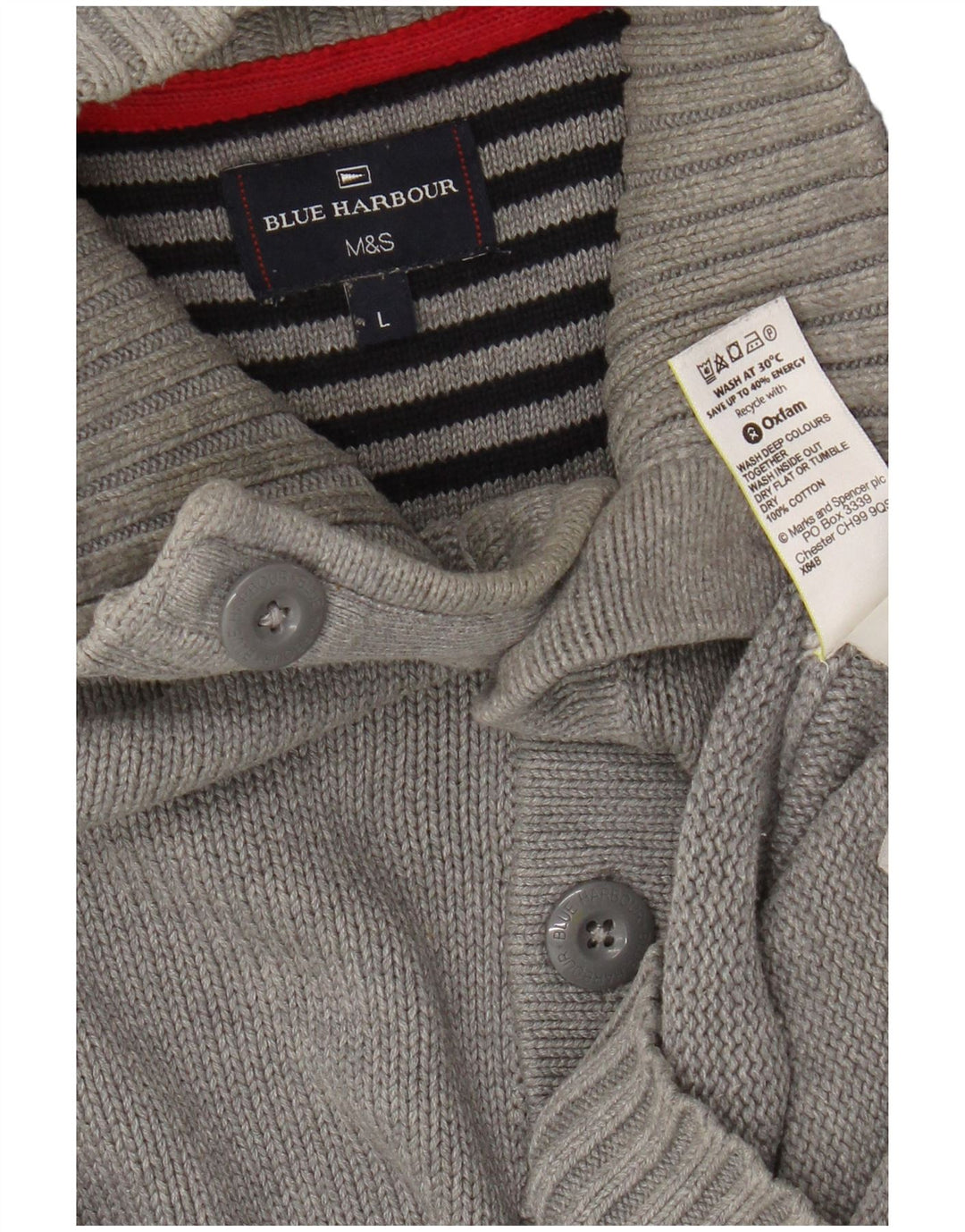 Marks & Spencer Mens Blue Harbour Button Neck Jumper Sweater Large Grey