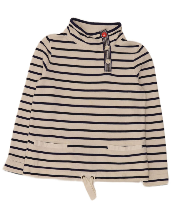Joules Girls Button Neck Sweatshirt Jumper 7-8 Years White Striped Cotton