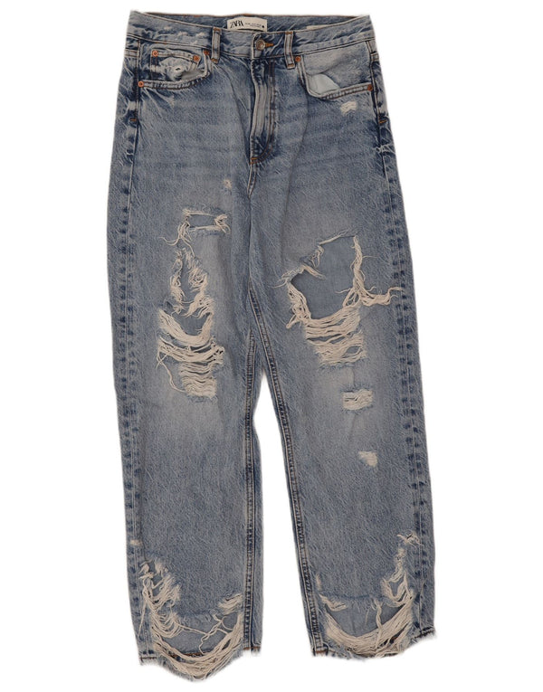 Zara Womens Distressed Straight Jeans EU 38 Small W28 L27 Blue