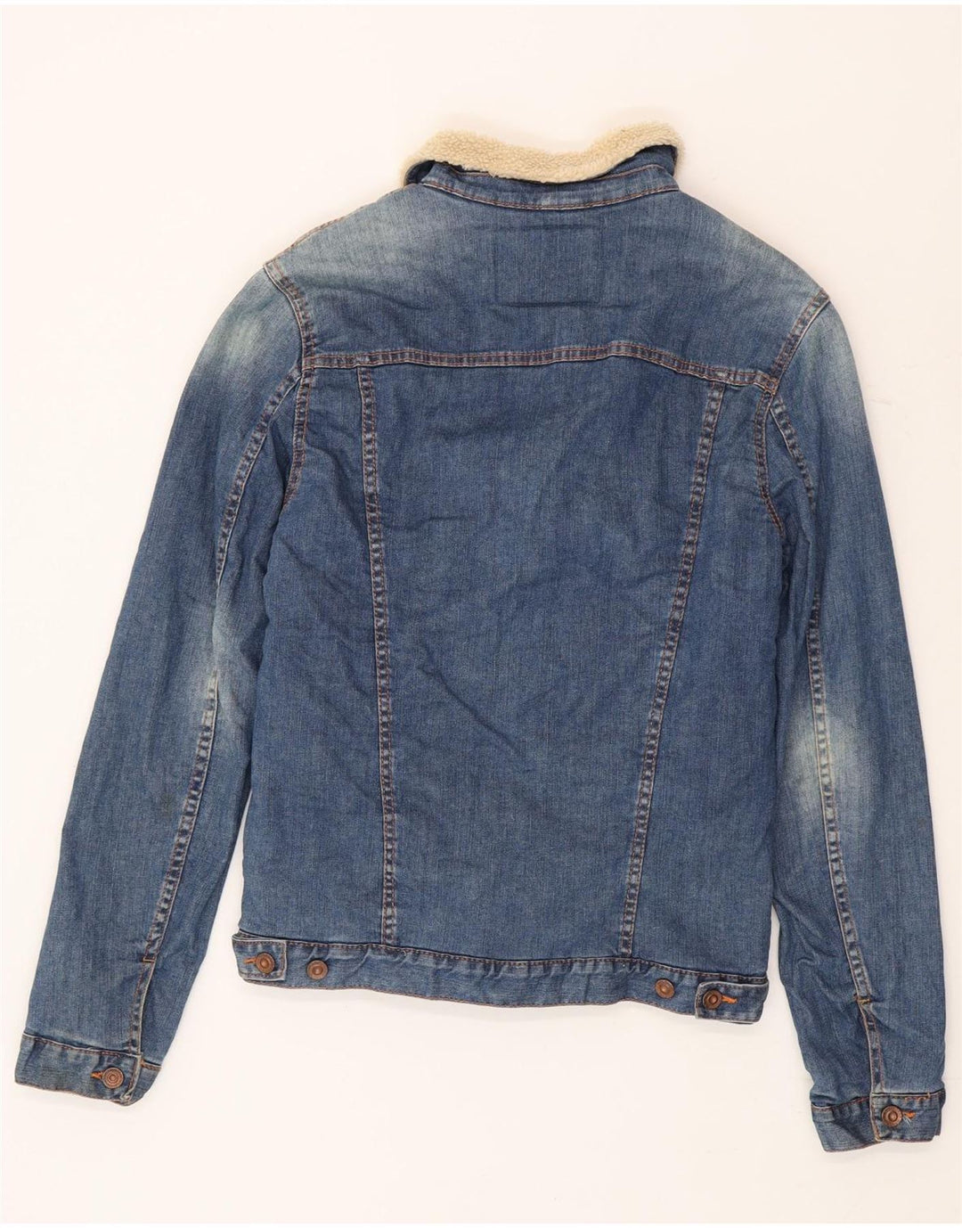 Zara Mens Denim Sherpa Jacket UK 36 Small Blue Colourblock