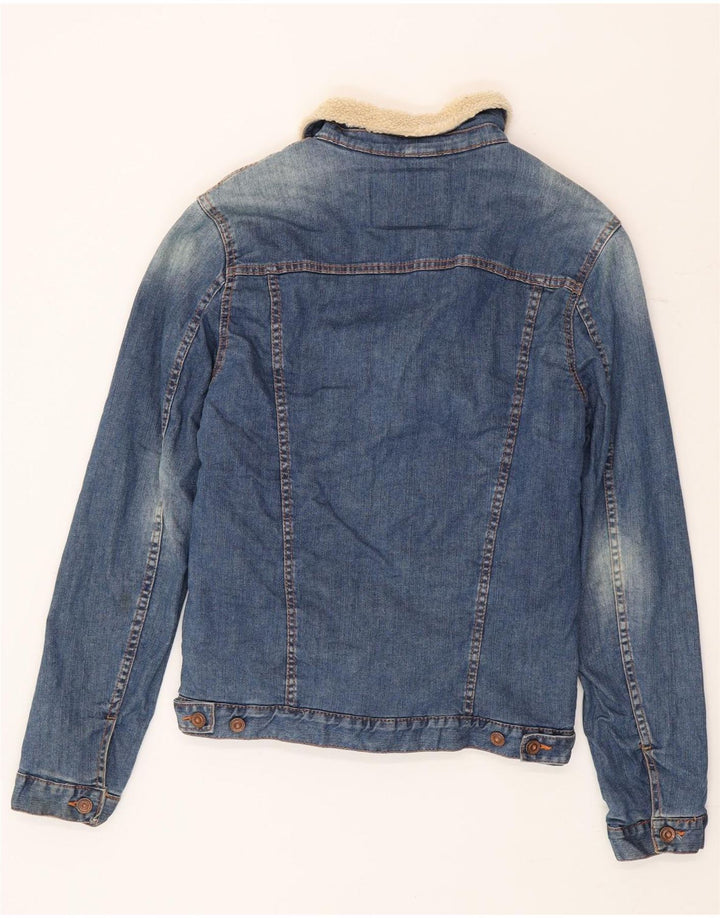 Zara Mens Denim Sherpa Jacket UK 36 Small Blue Colourblock