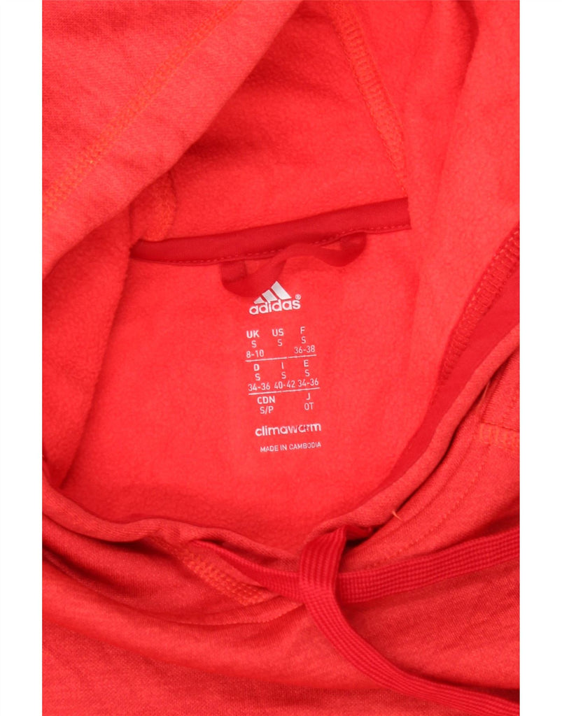 ADIDAS Womens Climawarm Hoodie Jumper UK 8/10 Small Red Polyester Vintage Adidas and Second-Hand Adidas from Messina Hembry 