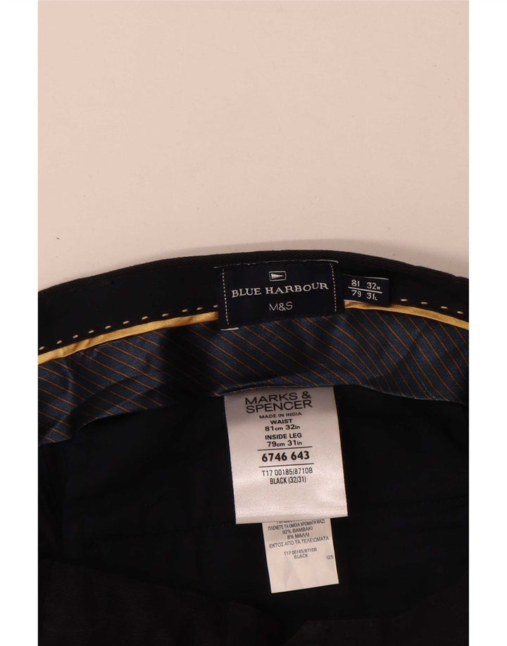 Marks & Spencer Mens Blue Harbour Straight Suit Trousers W32 L31 Black