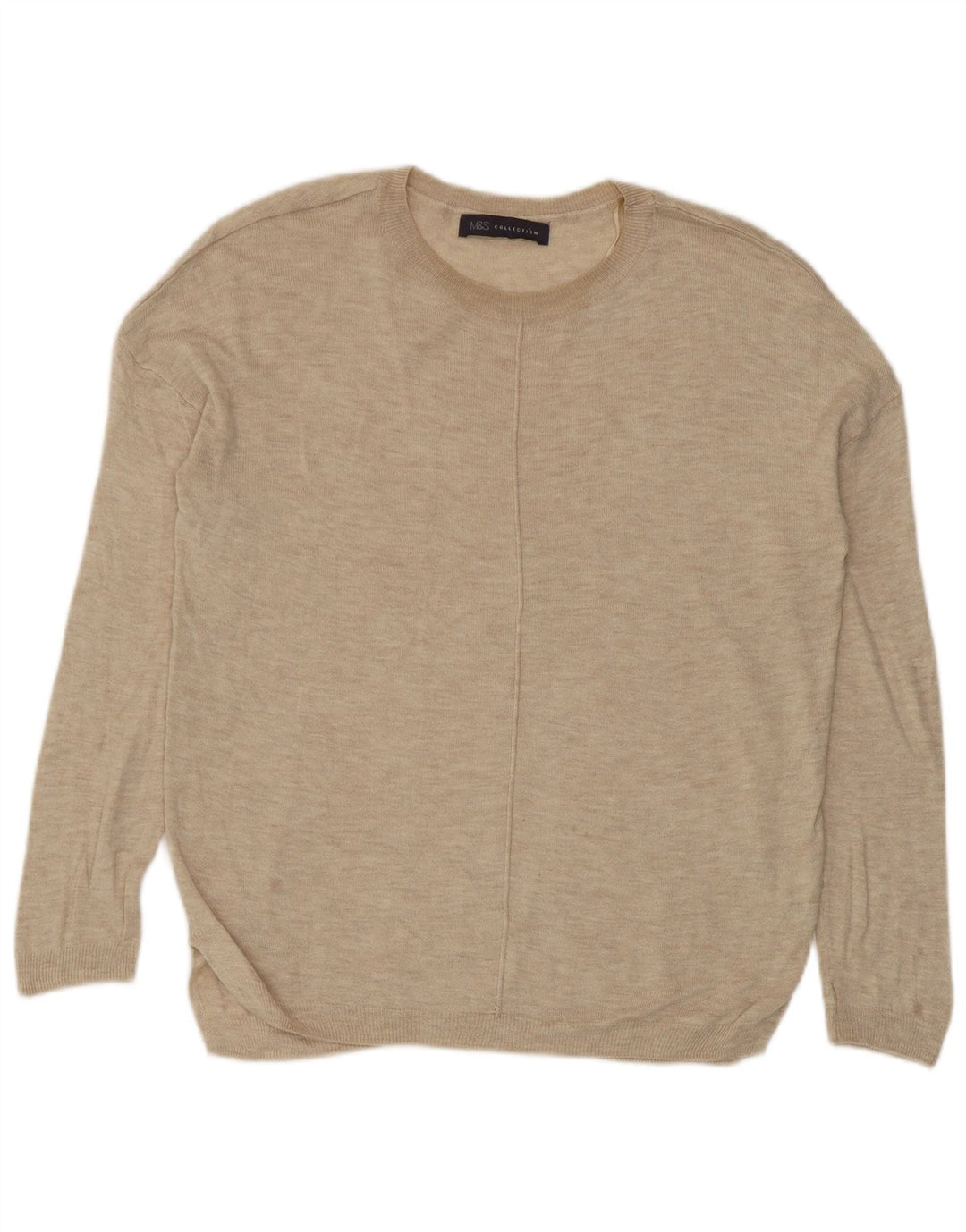 Marks & Spencer Womens Crew Neck Jumper Sweater UK 10 Small Beige Viscose