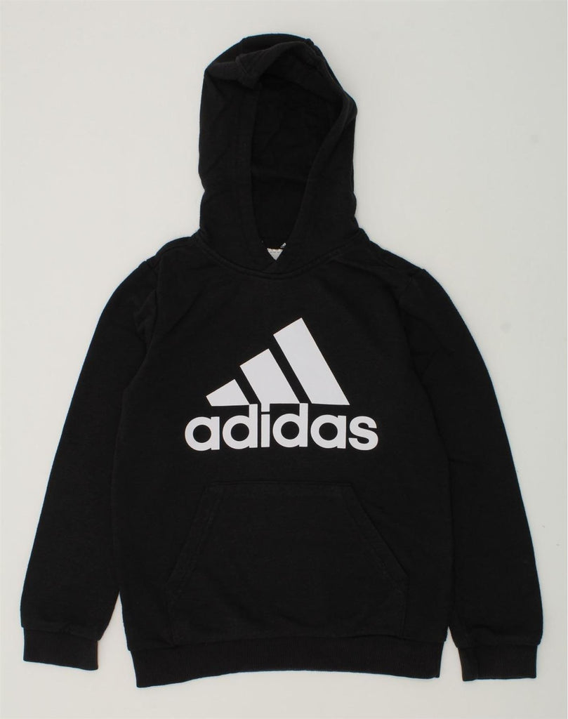 ADIDAS Boys Graphic Hoodie Jumper 9-10 Years Black Cotton | Vintage Adidas | Thrift | Second-Hand Adidas | Used Clothing | Messina Hembry 