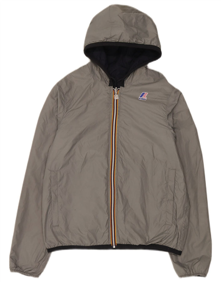 K-Way Womens Reversible Hooded Rain Jacket UK 14 Medium Navy Blue Polyamide