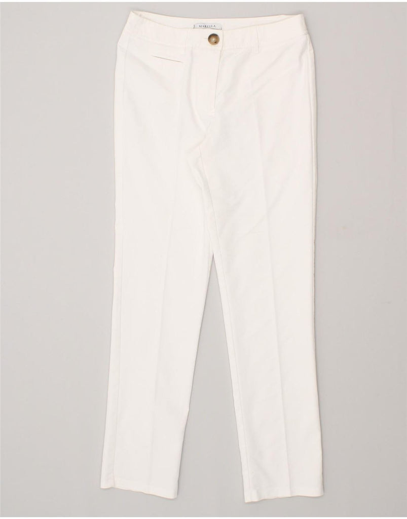 MARELLA Womens Straight Casual Trousers UK 8 Small W26 L28 White Cotton | Vintage Marella | Thrift | Second-Hand Marella | Used Clothing | Messina Hembry 