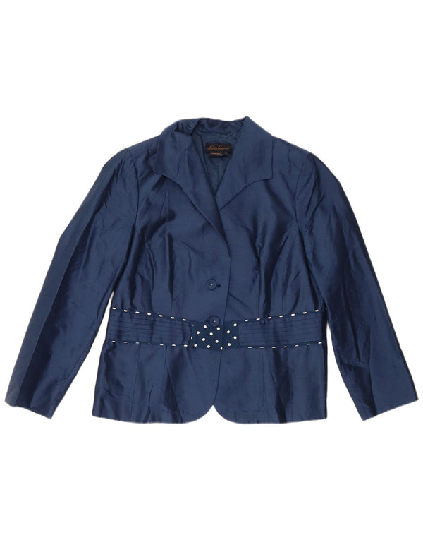 Luisa Spagnoli Womens 2 Button Blazer Jacket UK 18 XL Navy Blue Silk
