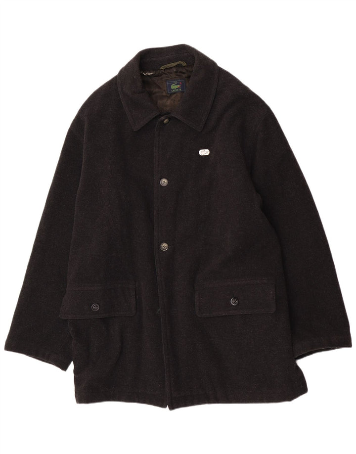Lacoste Mens Overcoat IT 50 Large Black Wool