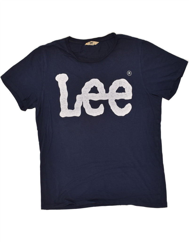 LEE Womens Graphic T-Shirt Top UK 14 Medium Navy Blue Cotton | Vintage Lee | Thrift | Second-Hand Lee | Used Clothing | Messina Hembry 