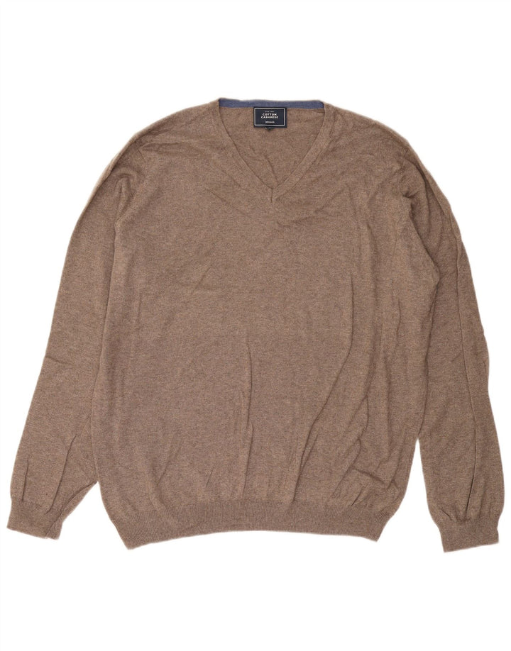 John Lewis Mens V-Neck Jumper Sweater Large Brown Cotton