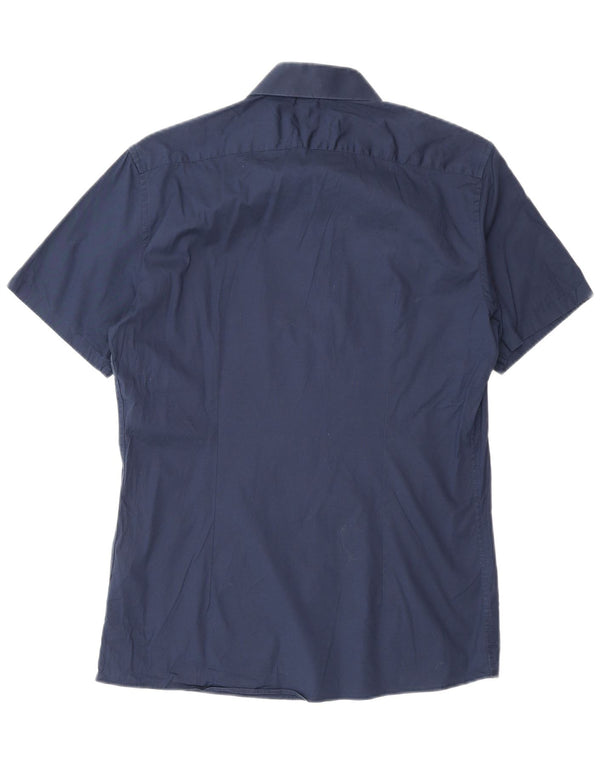 Reiss Mens Slim Fit Short Sleeve Shirt Medium Navy Blue Cotton