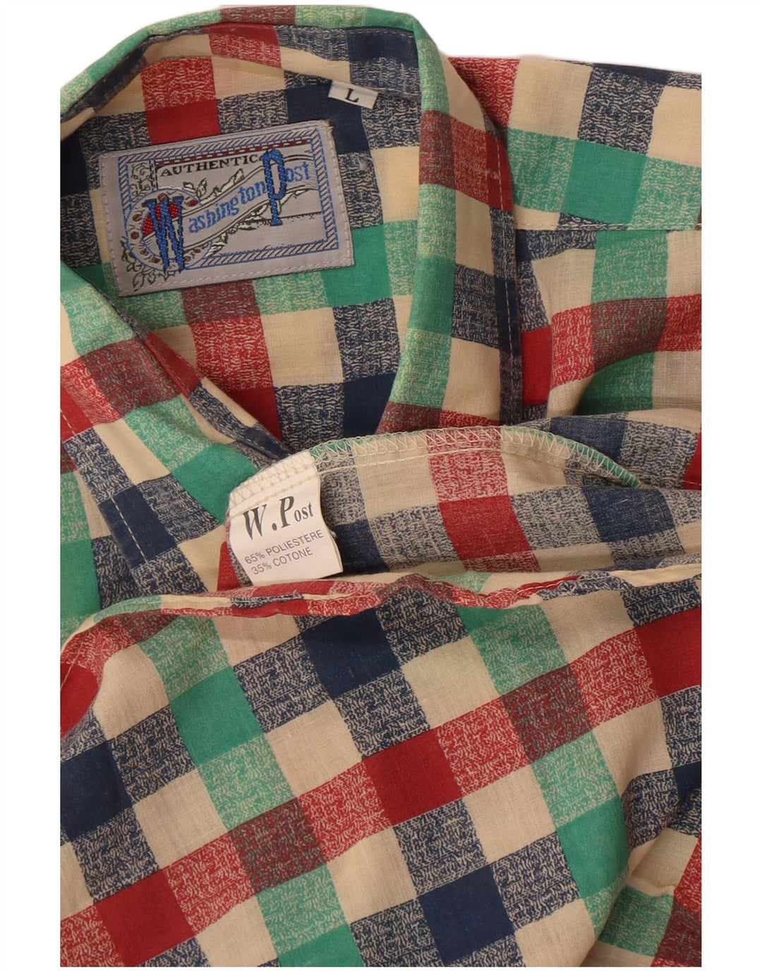 Vintage Mens Shirt Large Multicoloured Gingham Polyester