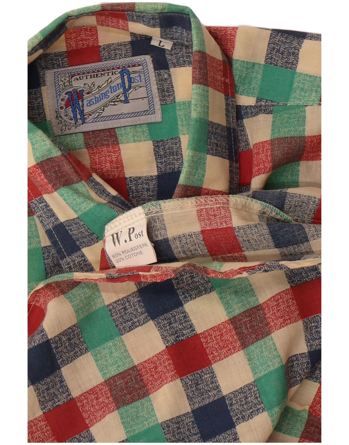 Vintage Mens Shirt Large Multicoloured Gingham Polyester
