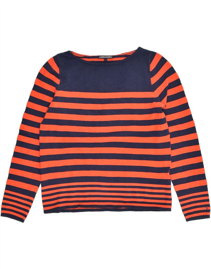 TOMMY HILFIGER Womens Boat Neck Jumper Sweater UK 10 Small Orange Striped | Vintage Tommy Hilfiger | Thrift | Second-Hand Tommy Hilfiger | Used Clothing | Messina Hembry 