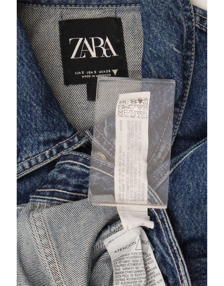 Zara Womens Crop Denim Jacket UK 10 Small Blue Cotton