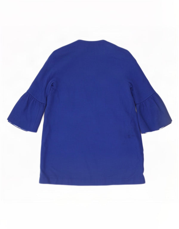Zara Womens 3/4 Sleeve Full Zip Overcoat UK 10 Small Blue Cotton