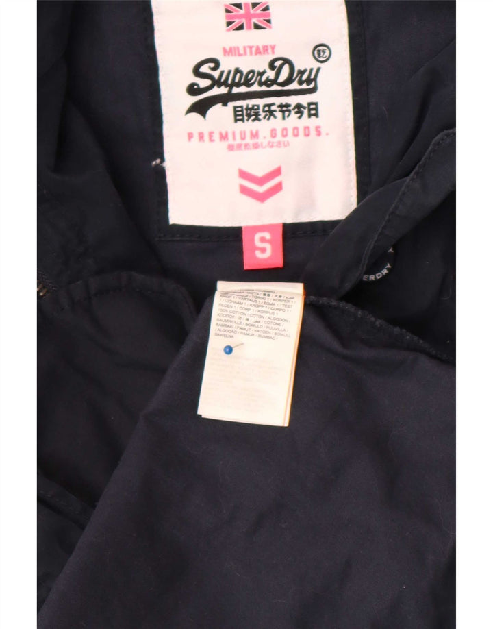 Superdry Womens Hooded Parka Jacket UK 10 Small Navy Blue Cotton