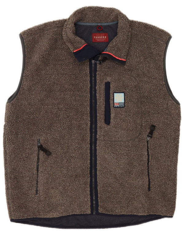Carrera Mens Fleece Gilet UK 40 Large Brown Retro