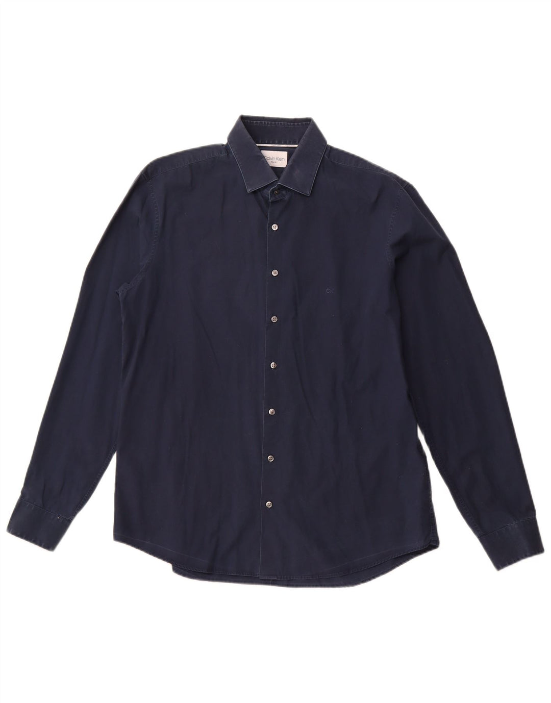 CALVIN KLEIN Mens Slim Fit Shirt Size 16 1/2 Large Navy Blue Cotton