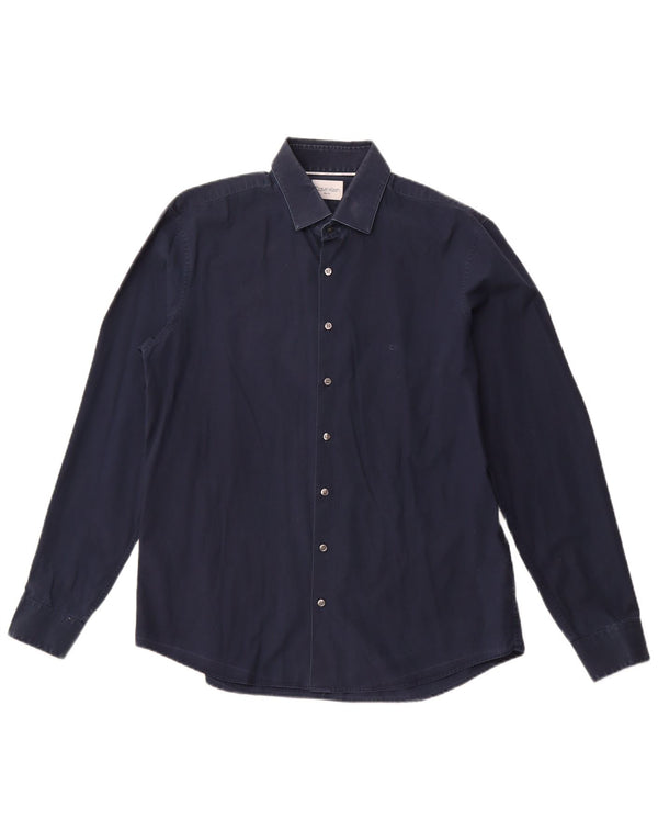 CALVIN KLEIN Mens Slim Fit Shirt Size 16 1/2 Large Navy Blue Cotton