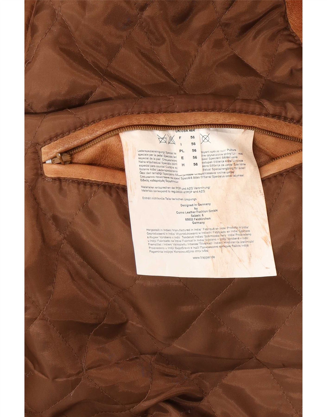 Trapper Mens Leather Jacket IT 56 3XL Brown Leather