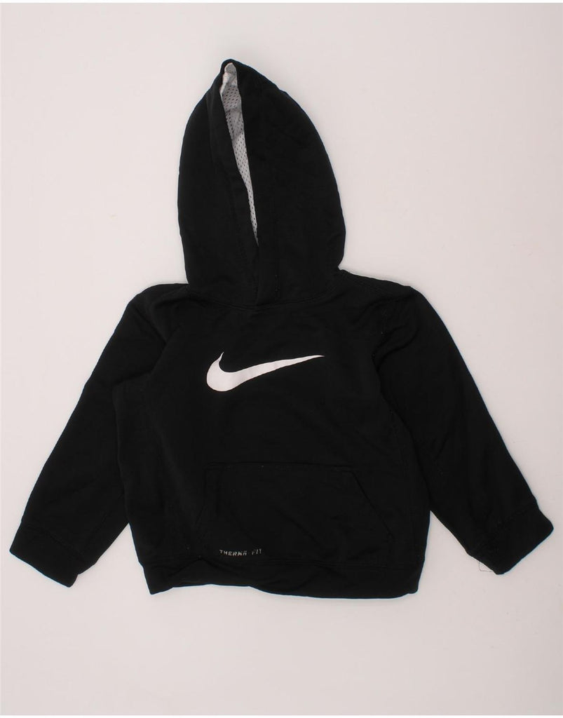 NIKE Girls Therma-Fit Graphic Hoodie Jumper 5-6 Years Black Polyester Vintage Nike and Second-Hand Nike from Messina Hembry 