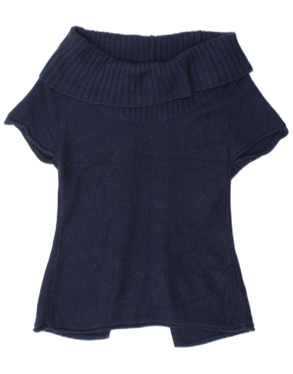 Topshop Womens Short Sleeve Cardigan Sweater UK 6 XS Navy Blue Acrylic