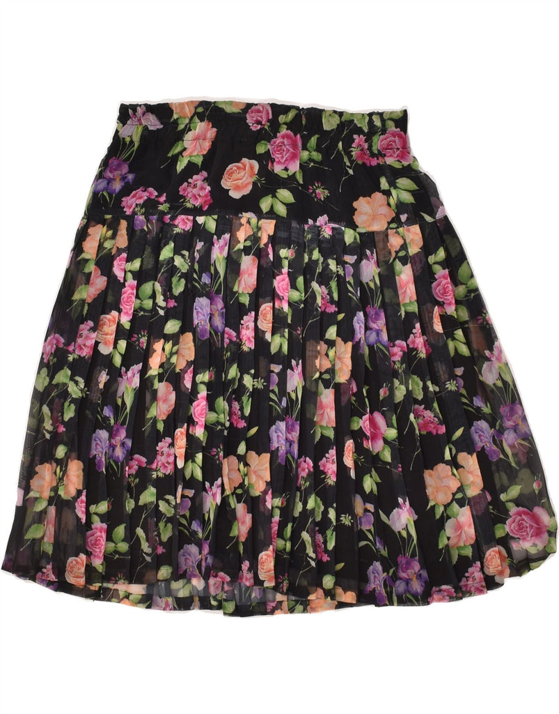 VINTAGE Womens Knife Pleated Skirt UK 8 Small W26 Black Floral Vintage Vintage and Second-Hand Vintage from Messina Hembry 