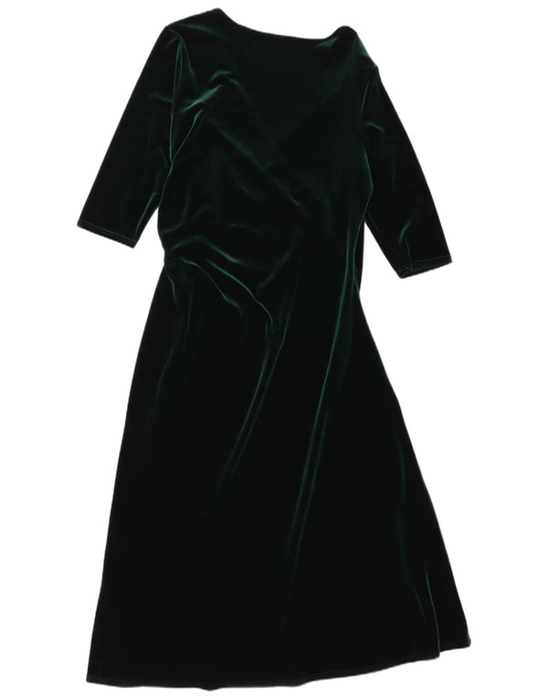 Vintage Womens Velour 3/4 Sleeve Maxi Dress UK 18 XL Green Polyester