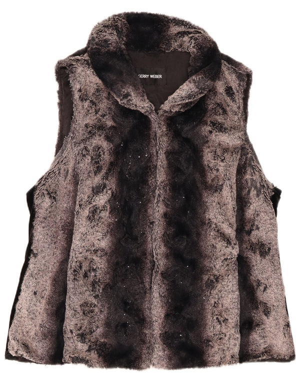 Gerry Weber Womens Faux Fur Gilet UK 16 Large Grey Striped