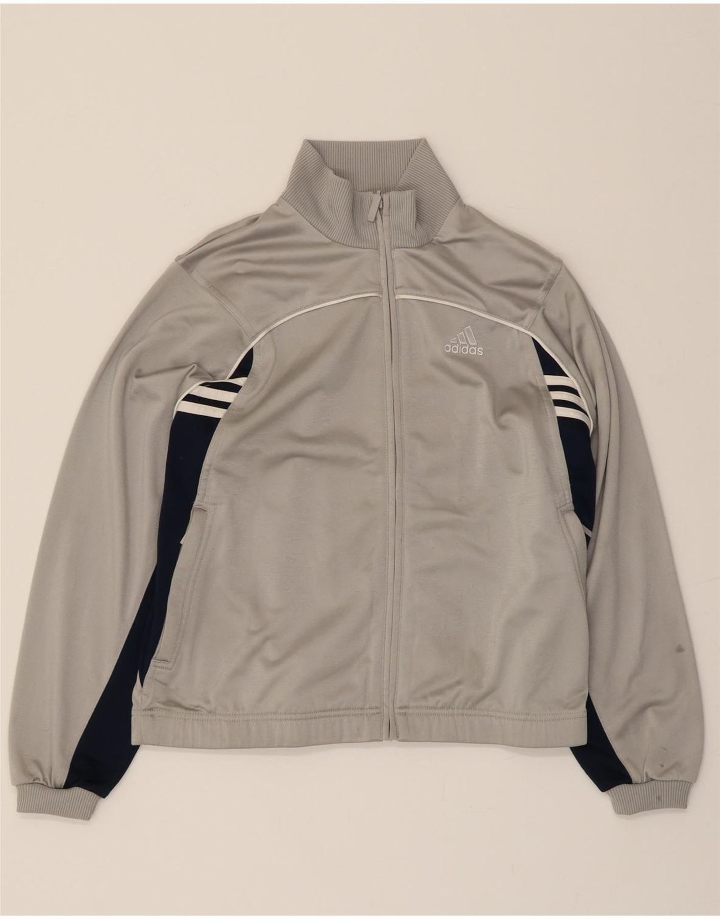 ADIDAS Boys Tracksuit Top Jacket 11-12 Years Grey Colourblock