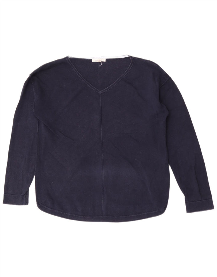 White Stuff Womens V-Neck Jumper Sweater UK 12 Medium Navy Blue Cotton