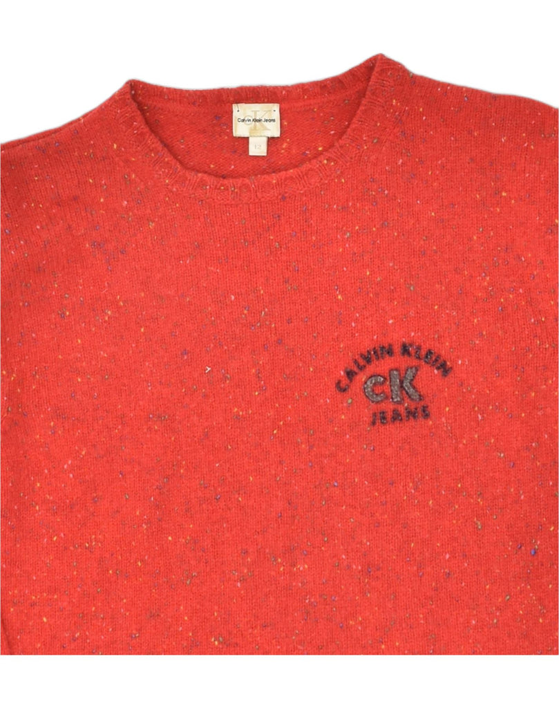 CALVIN KLEIN Womens Crew Neck Jumper Sweater UK 12 Medium Red Flecked Wool | Vintage Calvin Klein | Thrift | Second-Hand Calvin Klein | Used Clothing | Messina Hembry 