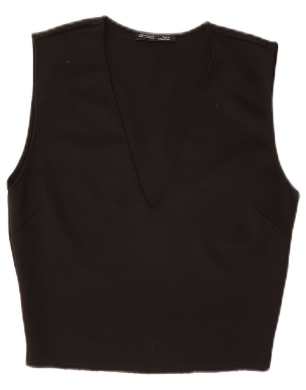 Zara Womens Crop Sleeveless Blouse Top UK 8 Small Black