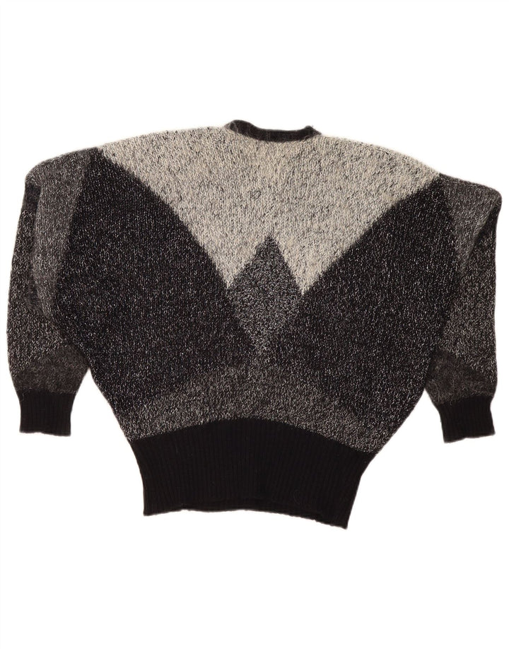 Vintage Womens Oversized V-Neck Jumper Sweater UK 10 Small Grey Colourblock