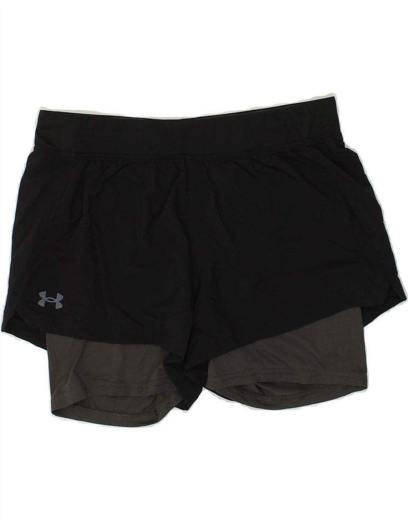 UNDER ARMOUR Womens Fitted Sport Shorts UK 12 Medium Black Nylon | Vintage Under Armour | Thrift | Second-Hand Under Armour | Used Clothing | Messina Hembry 